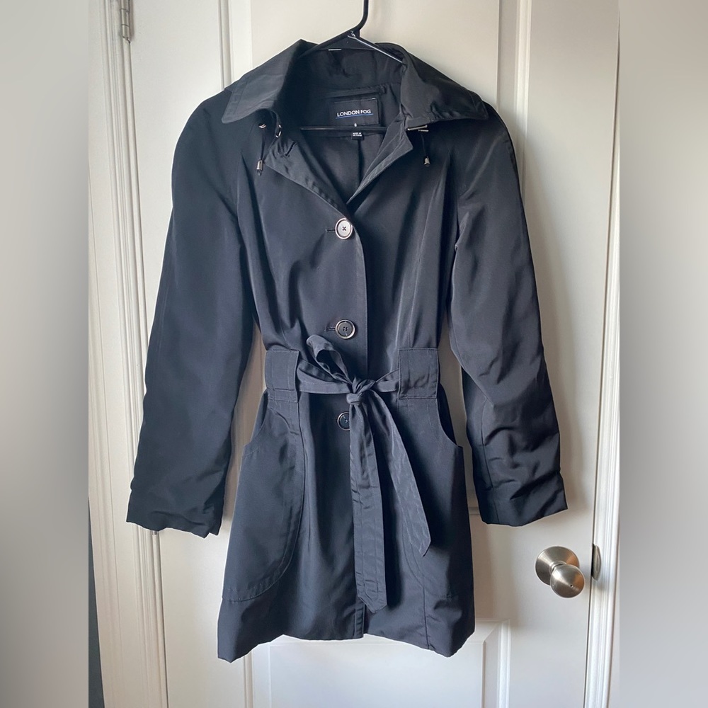 London Fog lined waterproof trench with hood